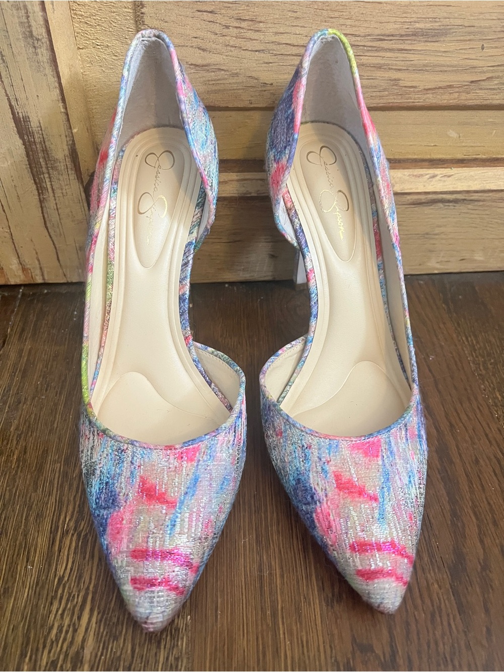 Jessica Simpson Floral Watercolor D’Orsay Pumps | Pointed Toe Heels | Size 8